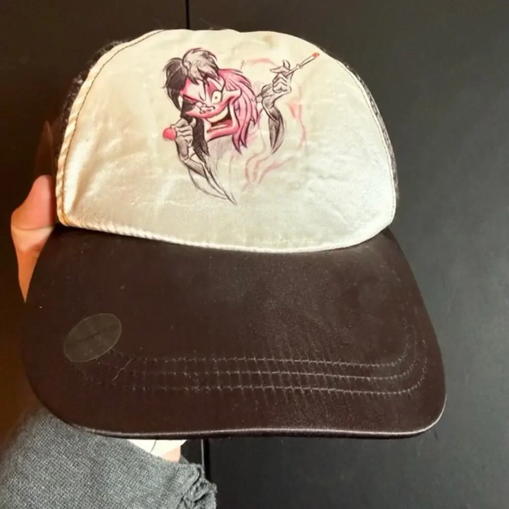 OS Disney Cruella De Vil Black White Hat Velcro Strap NWT Villain Cap